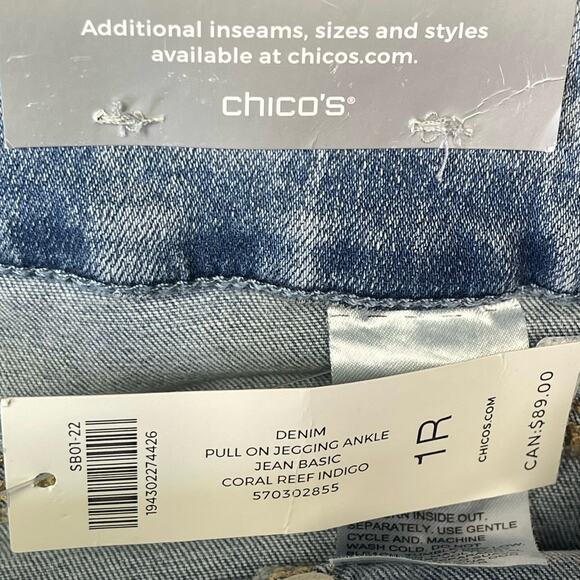 Chico’s pull on ankle stretch denim leggings blue jeans women’s size 8 regular - Picture 5 of 6